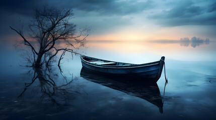 boat on the lake,,
A boat is sitting in the water with the word 