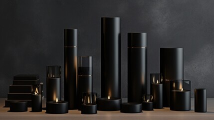 Modern cylindrical candles in matte black holders AI generated illustration - Powered by Adobe