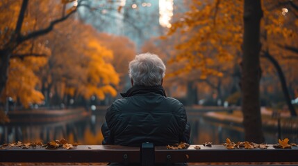 old man in autumn park - obrazy, fototapety, plakaty