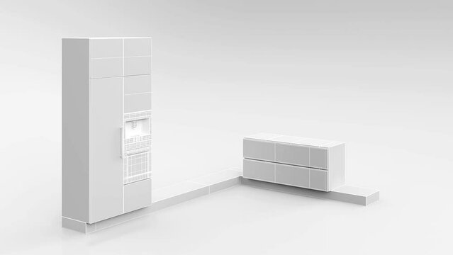 Kitchen assembly, Kitchen that is composed, kitchen design with wall units and cabinets, design, lifestyle, 3d rendering, 3d illustration