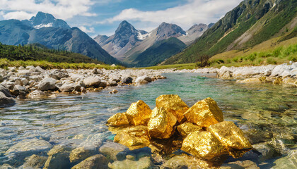 gold nuggets in a river, generative ai - 736195465