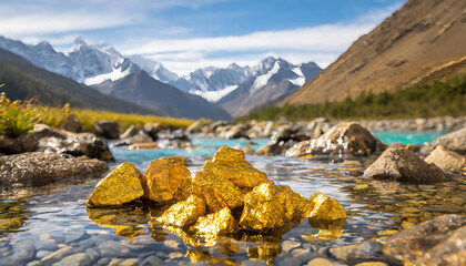 gold nuggets in a river, generative ai - 736195474