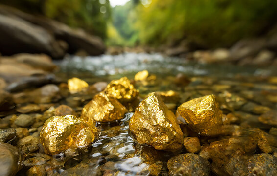 gold nuggets in a river, generative ai