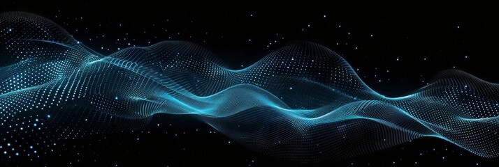 a blue color wave of sound on a black background,  technology, digital, communication, 5G, science, music,futuristic, wavy flowing dynamic on dark background