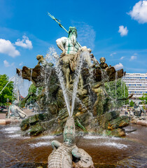 Neptune fountain (Neptunbrunnen) on Alexanderplatz square, Berlin, Germany - obrazy, fototapety, plakaty