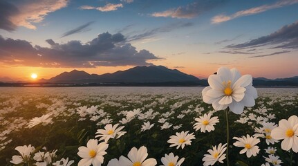 White flower with sunset, Jasmine flower