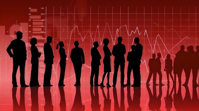 Silhouettes of professionals against a graph backdrop, depicting growth and teamwork in a corporate setting. ideal for business concepts. AI