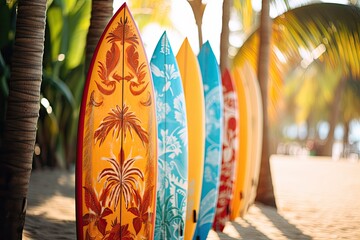 surfboard on tropical beach in summer