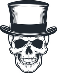 Fototapeta premium skull in top hat, vector illustration
