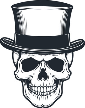skull in top hat,  vector illustration
