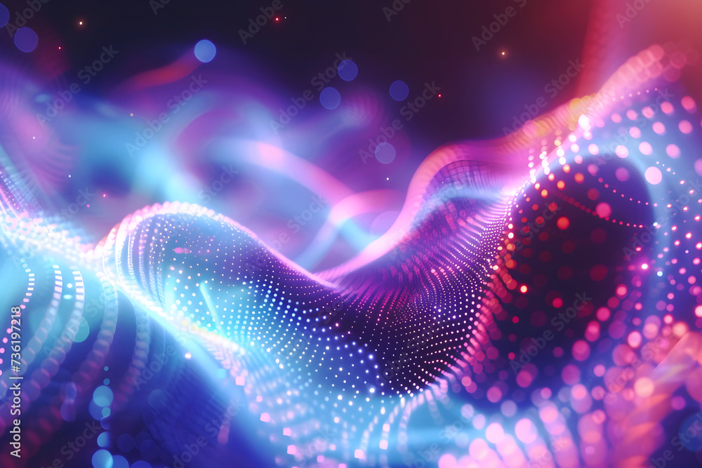 Poster abstract neon background with glowing circle lines. futuristic technology using dots