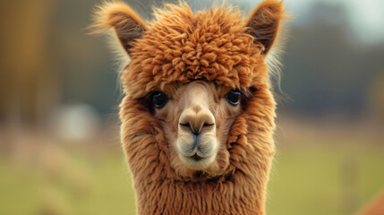 Fototapeta premium Portrait of an alpaca isolated face. Cute funny expression.
