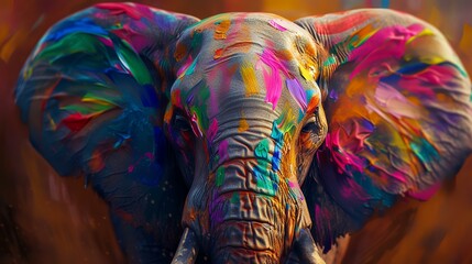 Animal portrait of an elephant as a colorful