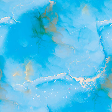 Marble Water Color. Green Geode Elegant Texture. Foil Ink Paint. Gold Marble Watercolor. Luxury Marble. Alcohol Ink Watercolor. Vector Seamless Template. Blue Gradient Background. Copper Vector Ink.