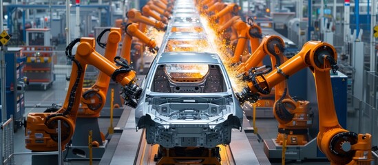 Futuristic robotic technology moving in a modern industrial setting