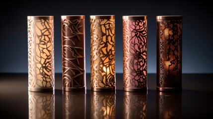 Tall pillar candles with intricate laser-cut patte AI generated illustration