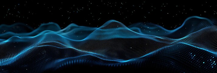 Fototapeta premium an abstract electric wave with blue lines on a black background,a blue color wave of sound on a black background, technology, digital, communication, 5G, science,music,futuristic,wavy flowing dynamic