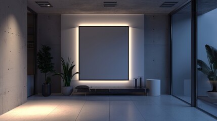 Modern interior of living room with blank billboard. Mock up
