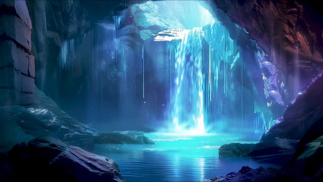 waterfalls and water flows in the cave