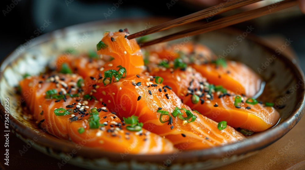 Wall mural pieces of raw red fish fillet in plate