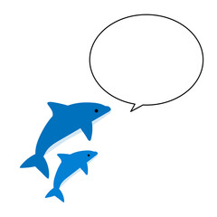 シンプルなかわいいイルカの吹き出し　右向き　親子