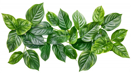 Green leaf frame: botanical border of fresh leaves and herbs in a white background.