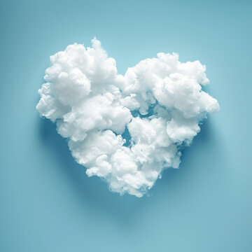 Heart Made From Cotton Clouds, Clouds Heart, Fluffy White Heart on Blue Background with Copy Space White heart made of clouds on a blue background. valentine's day and wedding.