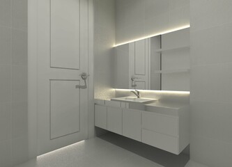Minimalist Washbasin Cabinet with Mirror Panel and Lighting