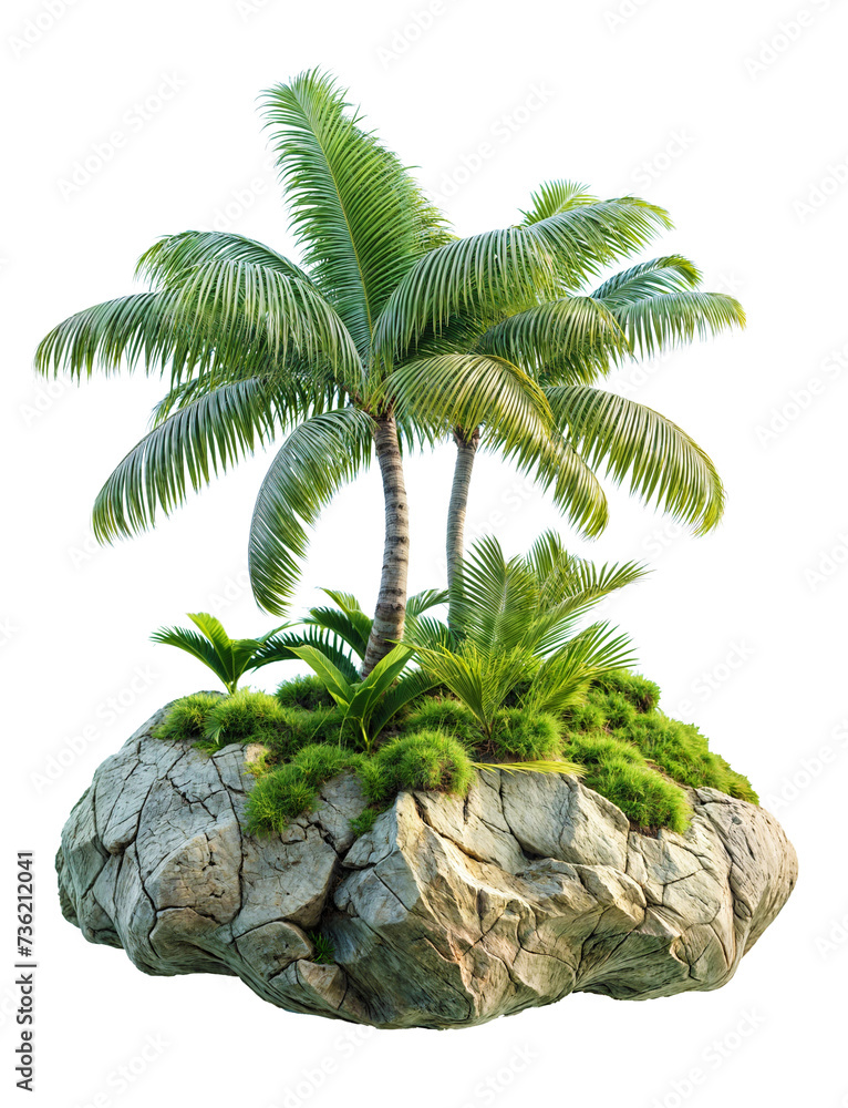 Wall mural tropical tree and coconut plant on small island png transparent background - Wall murals