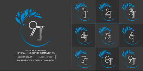 set of anniversary logotype silver color with blue swoosh and ornament for special celebration event