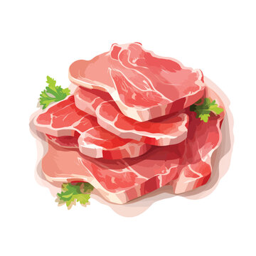 The raw pork neck slices are usually marbled.