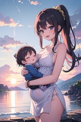 Jeune femme enceinte portant son premier enfant au bord de la mer