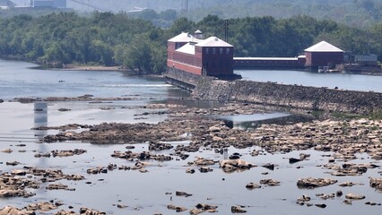 York Haven hydro electric power plant and dam on Susquehanna River in USA Harrisburg, Pensylvania