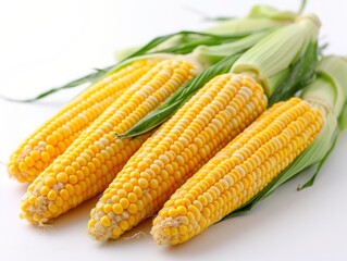 Heads of raw corn white background