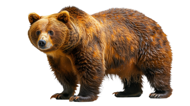 A powerful brown bear stands tall against a dark background, showcasing its wild and majestic presence in the vast outdoor world