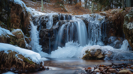 Partially frozen waterfall.