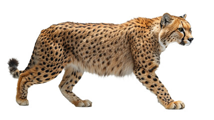 A sleek and majestic cheetah prowls through the darkness, its powerful body adorned with distinctive spots and its keen senses guided by long whiskers, embodying the essence of wild feline grace