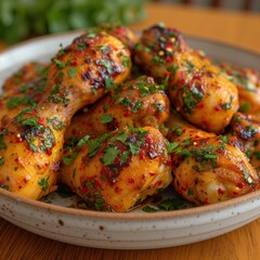 grilled chicken legs with seasonings in a plate