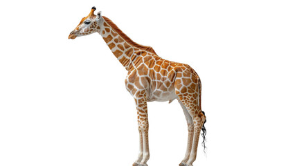 A majestic giraffe stands tall against a dark backdrop, embodying the wild beauty of the african savanna
