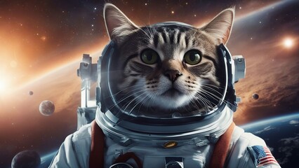 cat on the moon A space scene with a cat astronaut and the Earth in the background.  