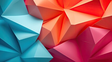 Obraz premium geometric paper origami background, turquoise pink orange red, photography depth of field