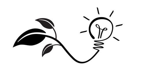 Llight bulb with leaves. Lamp and leave. Reducing CO2 emissions, safe and good for the environment and climate-friendly. Save the eath. Eco or bio concept. Llightbulb sign. Recycling idea. 