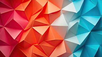 Obraz premium geometric paper origami background, turquoise pink orange red, photography depth of field
