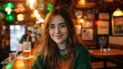 Woman Celebrating St. Patrick's Day with a Pint of Beer