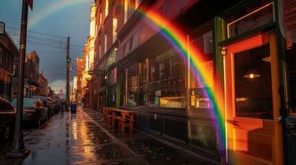 Rainbows at street. street view after rain