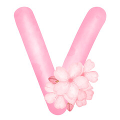 Pink flower alphabet v