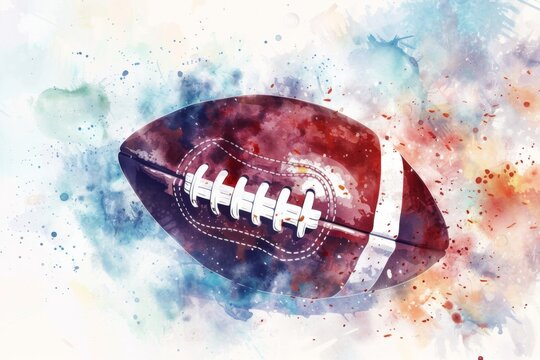 Watercolor Colorful  American  Football Artistic Expression - A football depicted in a burst of artistic flair, showcasing the intersection of sports and art.