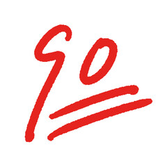 ラフな手書きの赤い数字の90とシンプルな装飾 - 90点のテストの点数や番号のデザイン素材