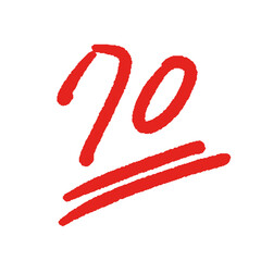 ラフな手書きの赤い数字の70とシンプルな装飾 - 70点のテストの点数や番号のデザイン素材