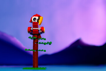 Toy parrot mountain scene 